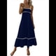 thumbnail image 1 of Vestido de Verano para Mujer, con Tirantes Finos, Informal, Fluido, de Encaje, Midi, para Playa, 2025. Azul Marino L, 1 of 7