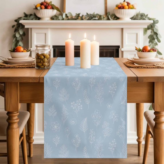 Table Runners 120 Inches Long Dress Scarves, Light Blue Botanical Farmhouse Coffee/Dining/Kitchen Table Decor Table Runner for Living Room, Farmhouse Summer Floral Leaves 13x120 Inch
