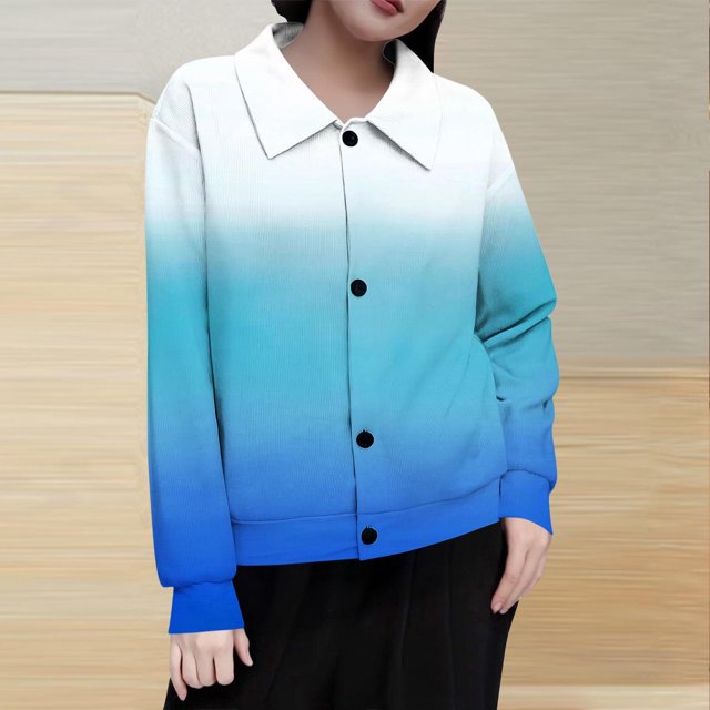 Mceream Women's Ribbed Knit Shacket Button Down Gradient Jackets Long Sleeve Sweater Shirts Fall Winter Trendy Cardigans Plus Size Winter Warm Outwear Chaqueta De Invierno Para Mujer Sky Blue S