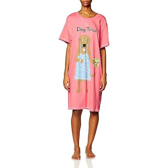 Little Blue House womens Crew Neck Sleepshirt nightgowns, Dog Tired, One Size US
