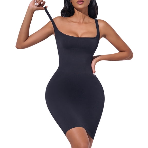 Takusun Women's Medium Control Solid Color Shapewear Slip Casual, Black