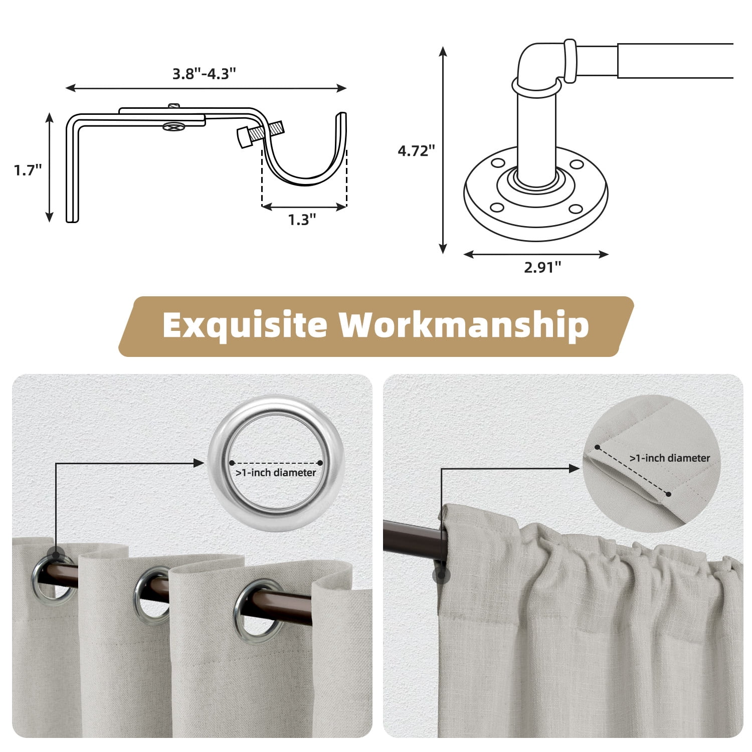 120" to 240"Curtain Rods for Windows,1 inch Industrial Curtain Rod, Adjustable Wrap Around Curtain Rods,Industrial Indoor/Outdoor Curtain Rod,Bronze