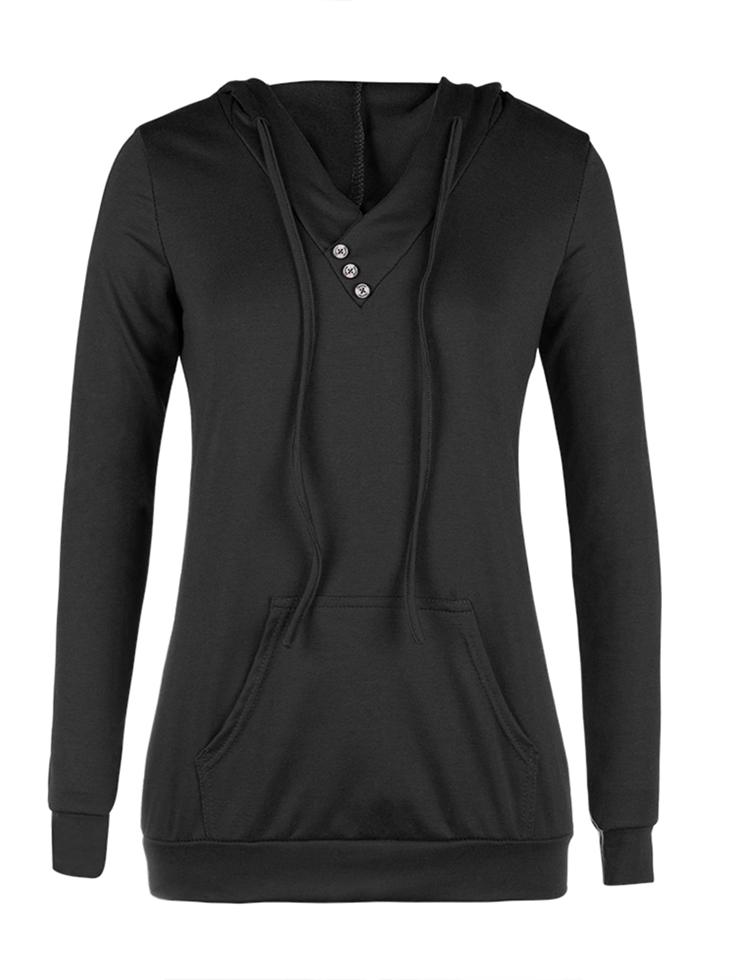 Fashion 0 Neck Long Sleeves Pullover Drawstring Hoodie with Kangaroo Pocket Spring Top Sweat Shirt for Girls