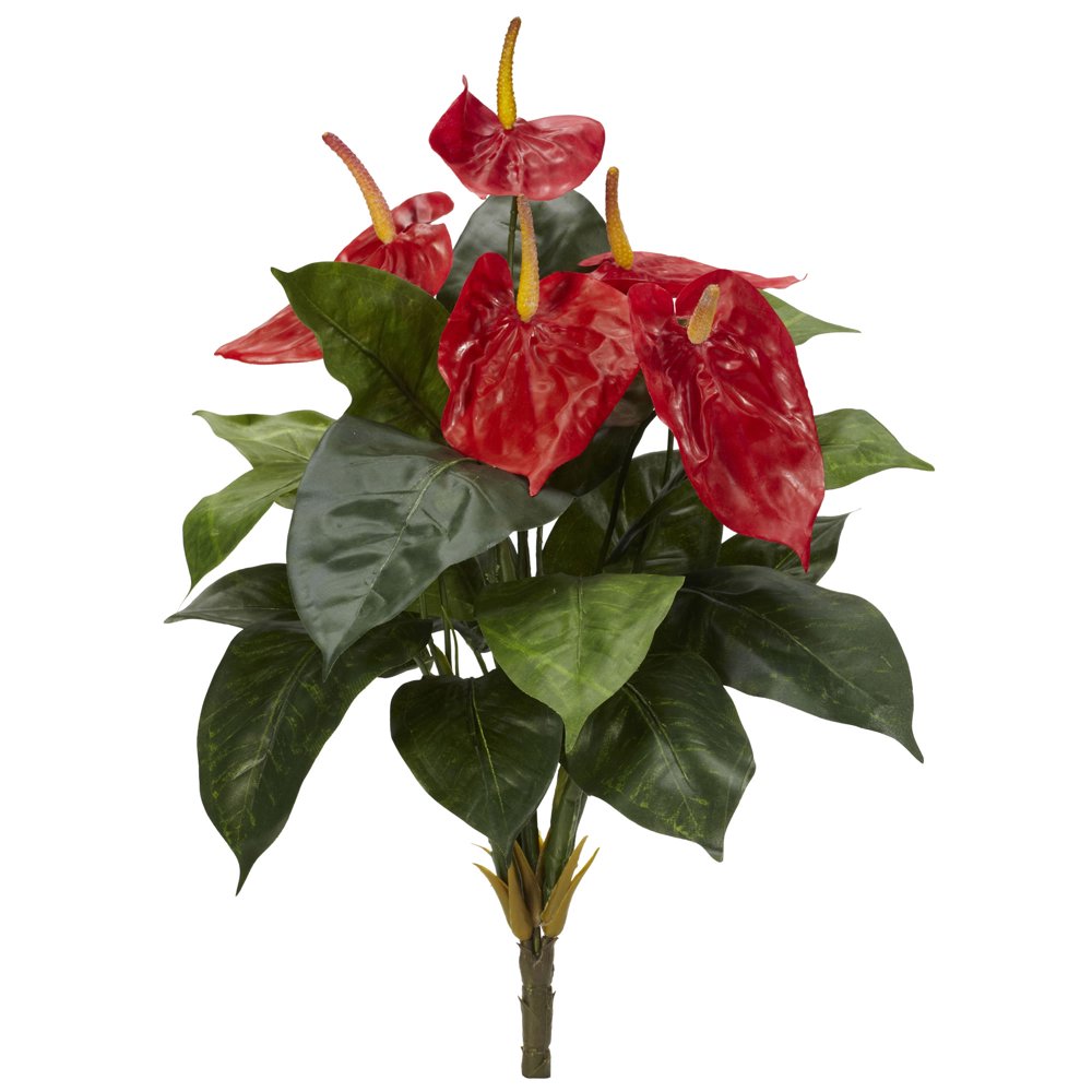 Nearly Natural 18in. Anthurium Artificial Plant (Set of 4), Red