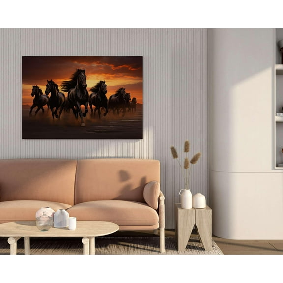 RIVAAZ CRAFT Seven Horse Painting For Wall Decoration With Frame Canvas Painting For Living Room Bedroom Home Office & Hotels (34 inch x 22 inch CH-HS-LDP1)