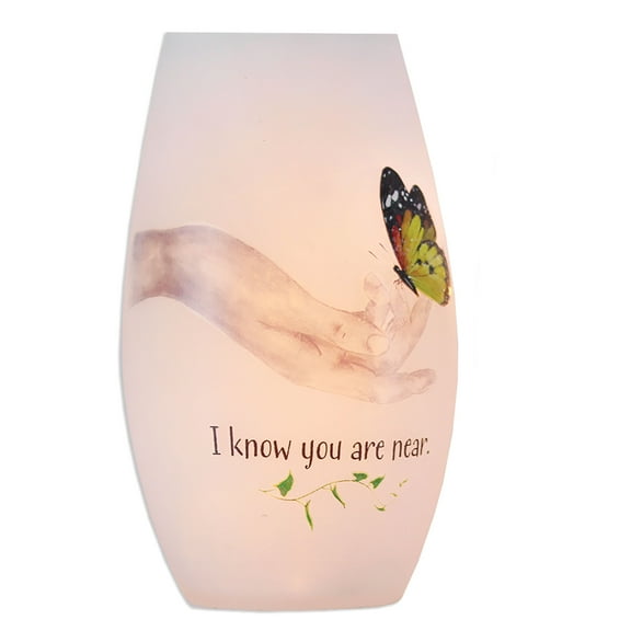 Stony Creek I Know You Are Near Rememberance Memorial, Sympathy, Bereavement Lighted Glass Vase 7 x 4.25 x 4.25" Inspirational - NEW