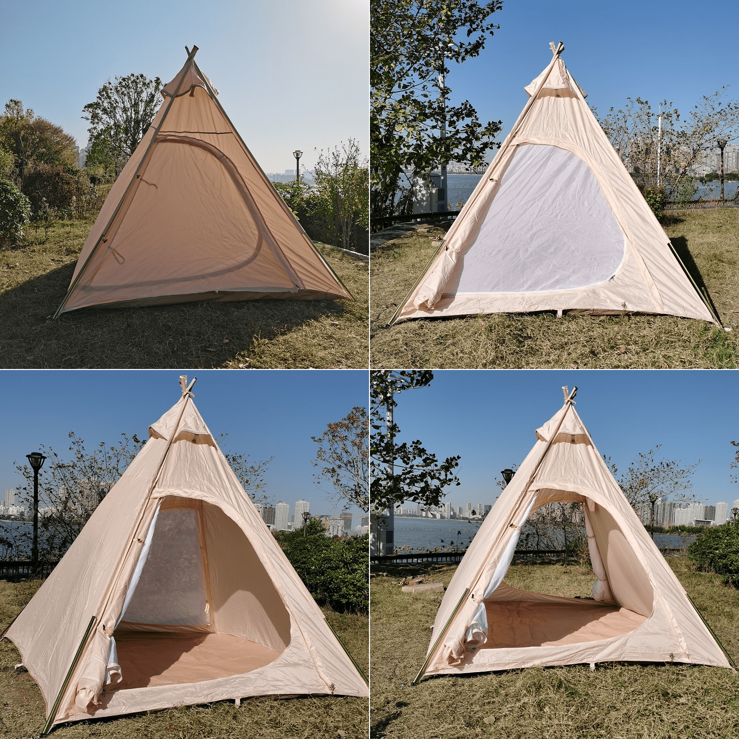 Tear-resistant 300D Oxford Cloth Camping Indian Teepee Tent Outdoor Three-season Pyramid Tent For 2-3 Person