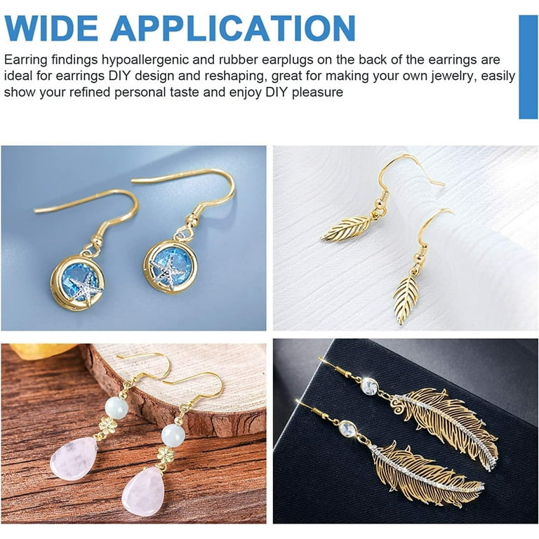 925 Sterling Gold Earring Hooks 120 PCS/60 Pairs, Ear Wires Fish Hooks,  Hypo-allergenic Jewelry Findings Parts with 120 PCS Clear Silicone Earring  Backs Stoppers 