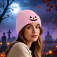 thumbnail image 4 of SYMOID Pink Embroidered Pumpkin O'Lantern Beanie - Cuffed Ribbed Knit Winter Hat for Unisex Hats,Size Free Size, 4 of 7