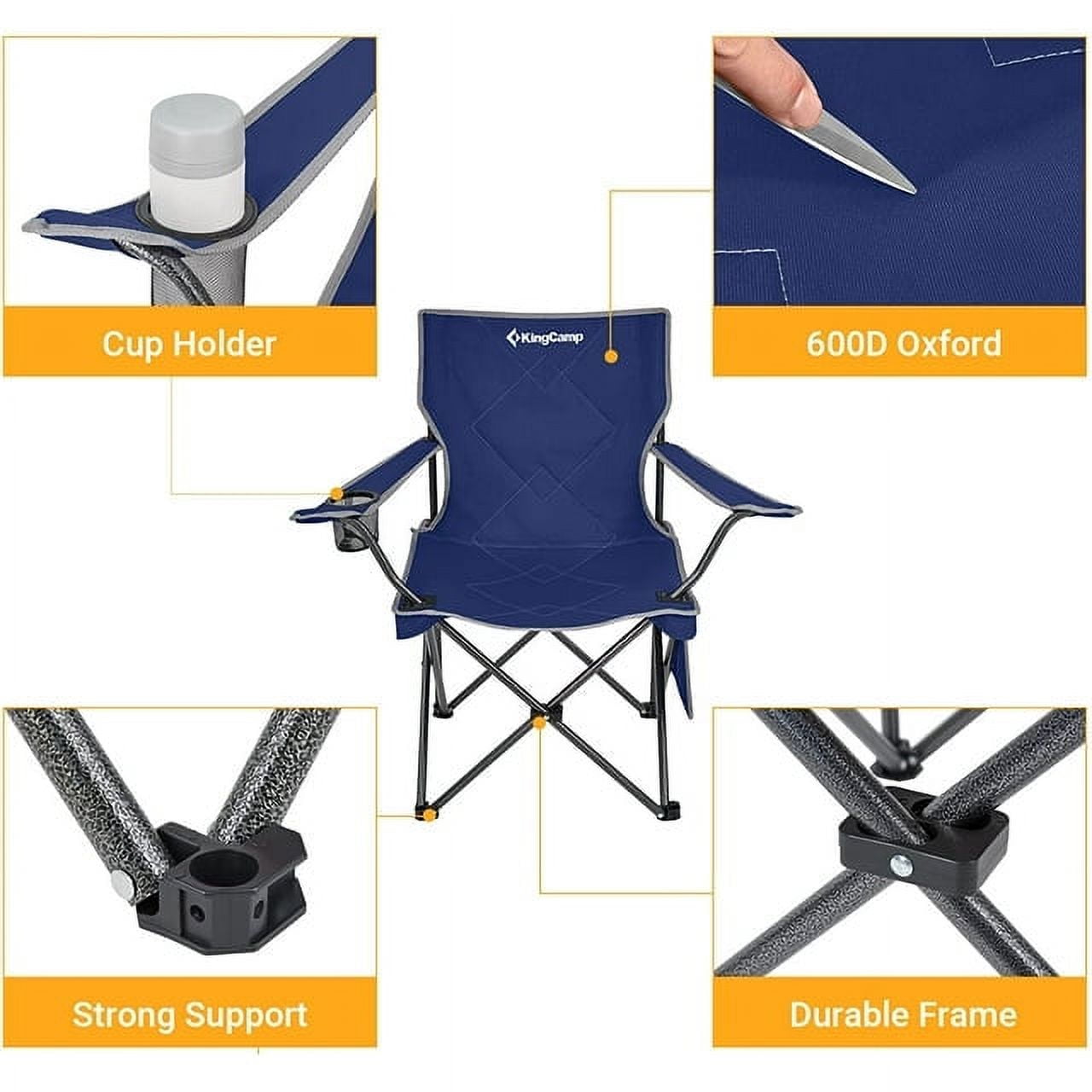 KingCamp Camping Chair for Adults Folding Portable Lawn Chairs for Outdoor Support 220lbs Black