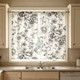 thumbnail image 5 of huayou 2 Pack Printed Kitchen Tier Curtains, 27.56x47.24 Inch Black Sketch Floral Pattern Short Window Curtains, for Indoor Kitchen Farmhouse Home Window Decor, 5 of 7