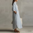 thumbnail image 5 of Women's Vertical Stripe Shirt Maxi Dress, Collar 3/4 Sleeve Loose Oversized Casual Vacation Tunic Dress with Side Pockets Blue M(M), 5 of 5