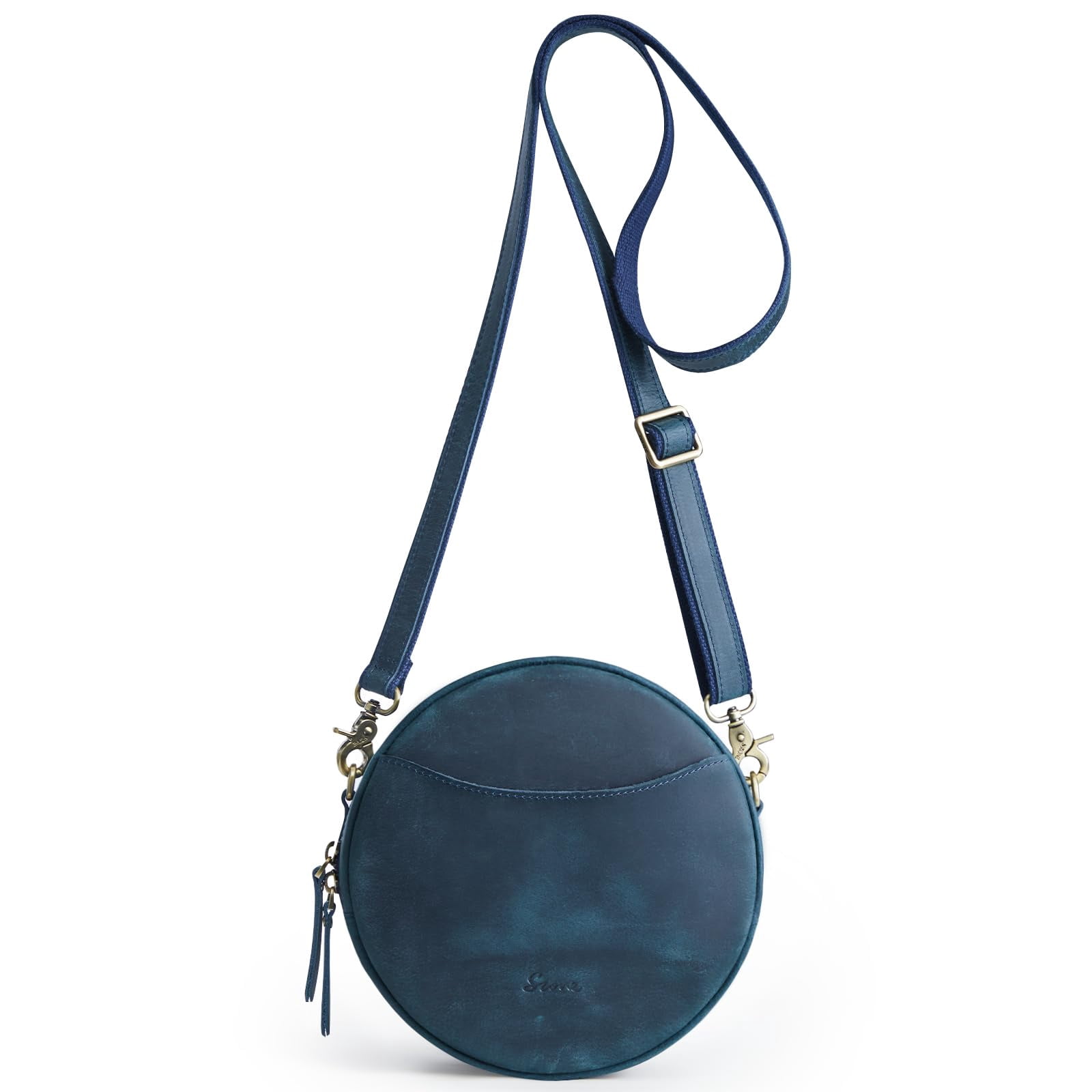 S-ZONE Leather Crossbody Bags for Women Trendy Circle Cross Body Shoulder Bag Designer Round Purses