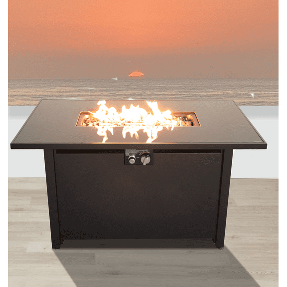CoSoTower 43" Smoked Glass Metal Rectangle Fire Pit (Black)