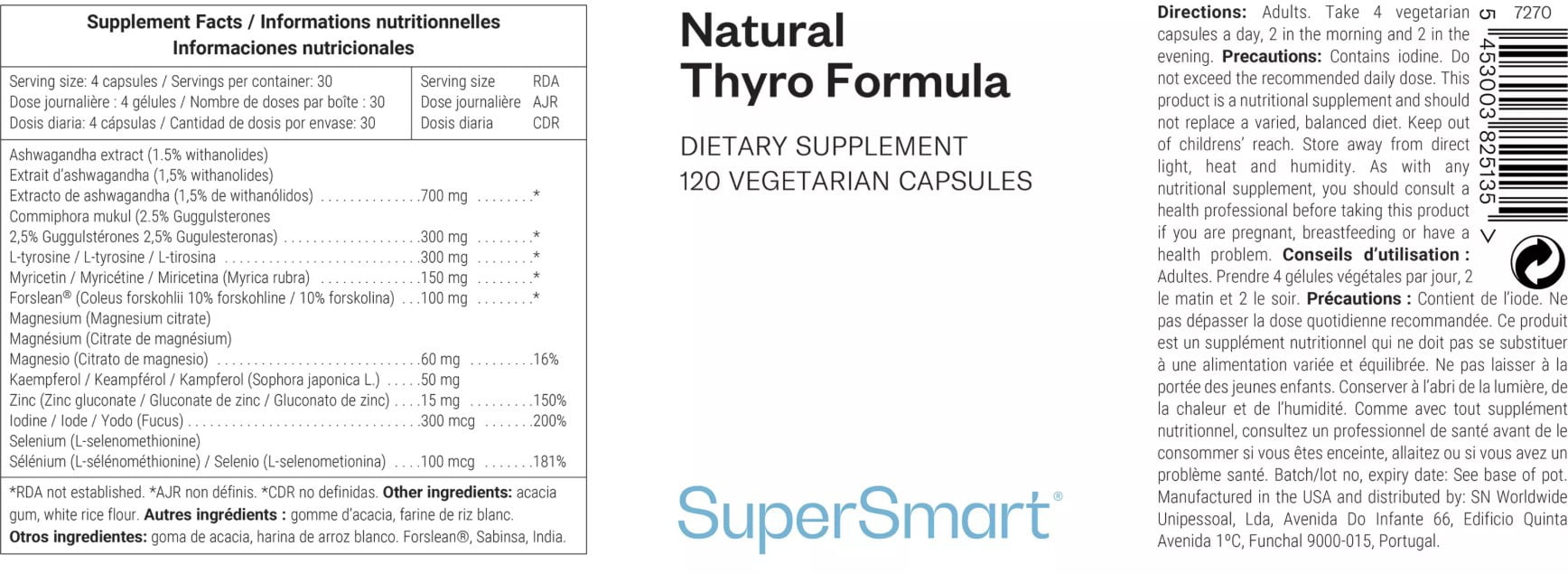 SuperSmart - Natural Thyroformula - with Iodine, Ashwagandha, L-Tyrosine | Non-GMO & Gluten Free - 120 Vegetarian Capsules
