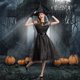 thumbnail image 2 of Disfraz de Halloween para mujer, vestido de bruja de malla de encaje negro, vestido gótico sexy de manga corta, vestido de longitud midi, disfraz de Halloween, 2 of 3