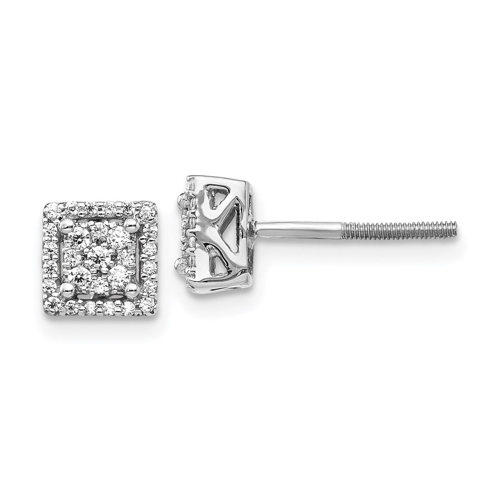 Marchello and Co 14K White Gold Diamond Square Screw Back Post