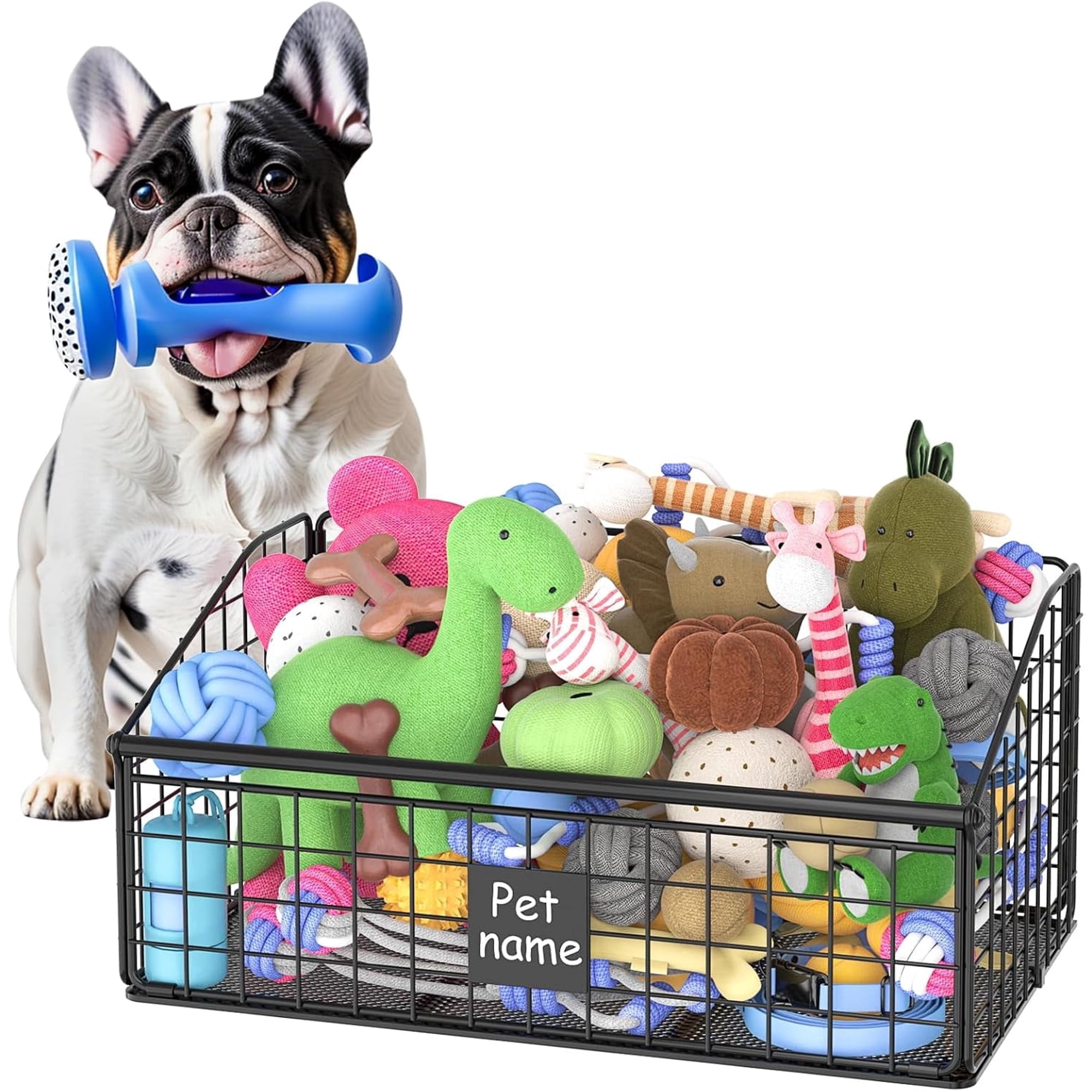 Ecoskio Medium Indestructible Metal Storage Basket, Black Pet Organizer for Dog Supplies Living Room Home Organization