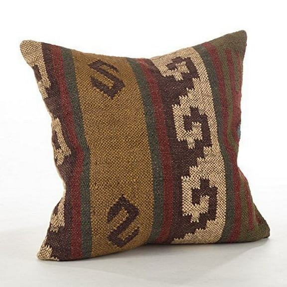 Fennco Styles Jute & Wool Kilim Collection Design Decorative Down Filled Throw Pillow 20" W x 20" L