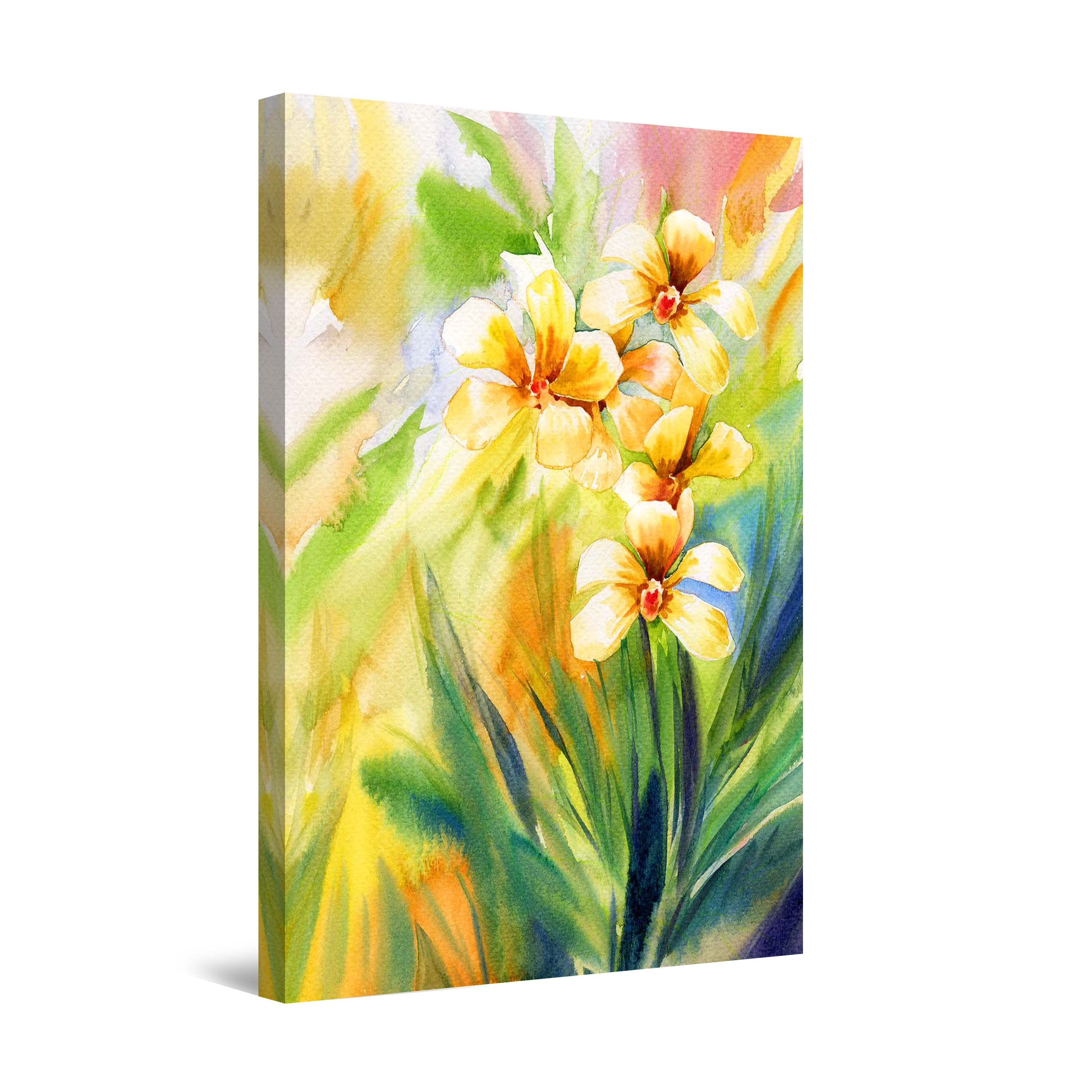 FLORAL FLOWER ART Picture Yellow Grey White Spring Blossom Canvas Wall Large 