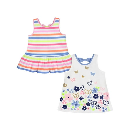 Baby Doll Tunic Tank - Striped & Butterfly Print Tunics, 2-pack (Baby Girls & Toddler Girls)