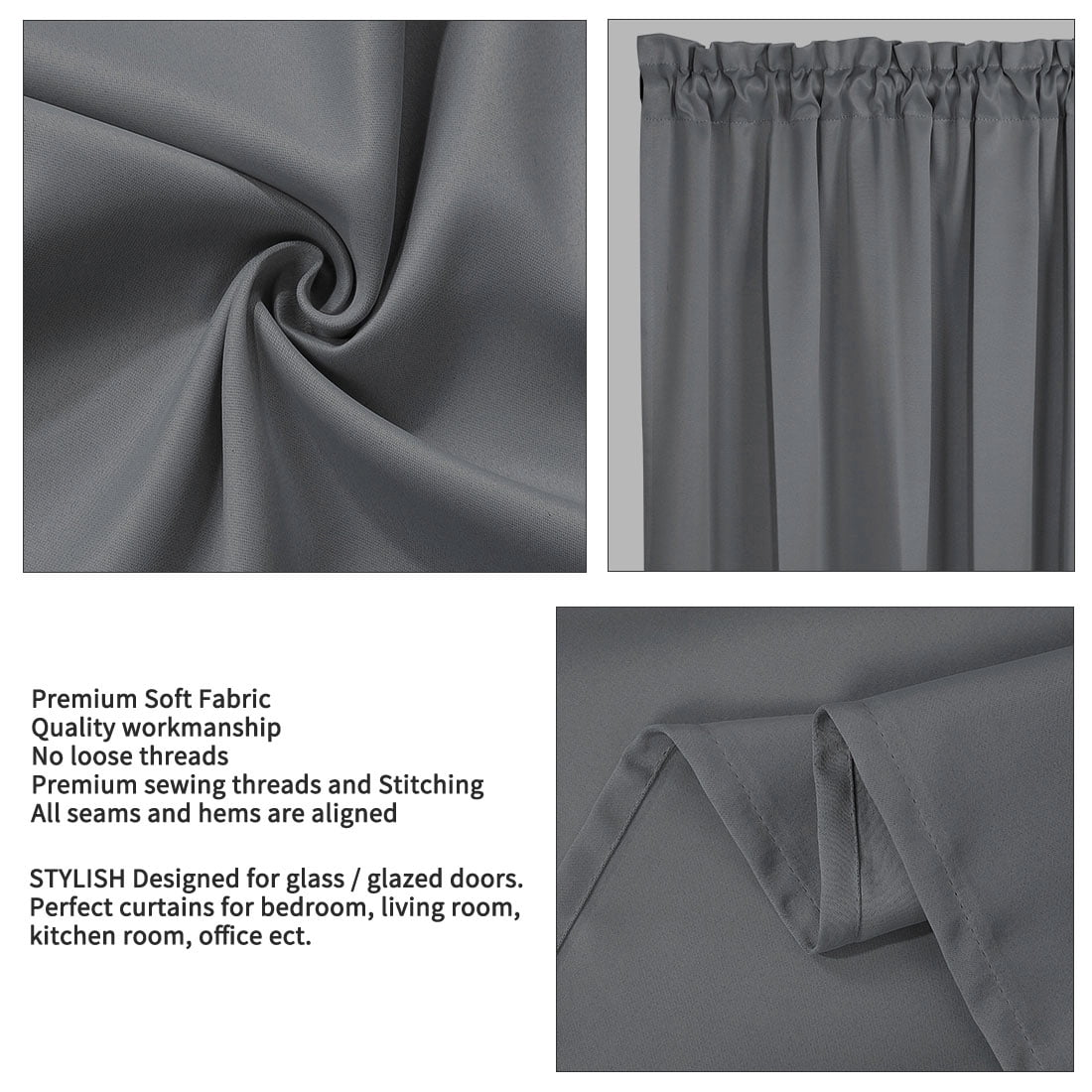 Unique Bargains Solid Window French Door Curtain Panel Gray 25" x 72"