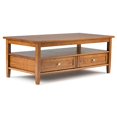 thumbnail image 1 of Simpli Home Warm Shaker Solid Wood Rectangle Rustic Coffee Table with 2 Drawers and Open Shelf, Light Golden Brown, 1 of 2