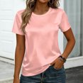 thumbnail image 4 of Satin Blouse for Women Business Casual Outfit Short Sleeve Tops Crewneck Tshirt Silk Shirt Summer Clothes, L, 4 of 7