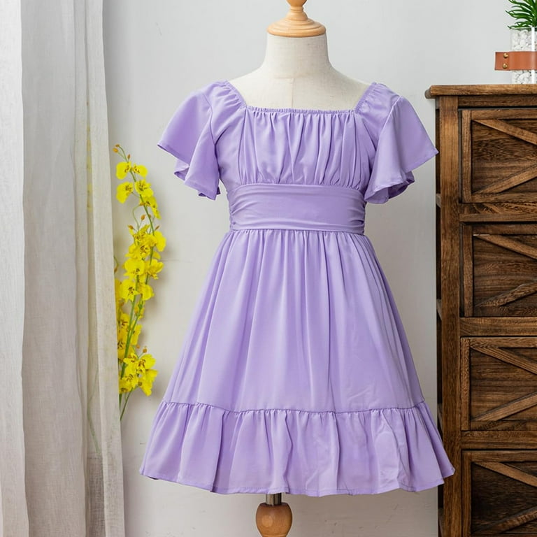 TQWQT Girls Light Purple Dresses Summer Off Shoulder Casual Dress Size Tie  Back Dresses Cute Kids Square Neck Formal Dress Girls Dresses Tween Girls  Clothes - Walmart.com