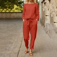 thumbnail image 2 of GILIGEGE Linen Sets for Women 2 Piece Summer Suit Outfit Polyester Long Sleeve Woman Tracksuit Lounge Matching Sets Red Xxl, 2 of 9