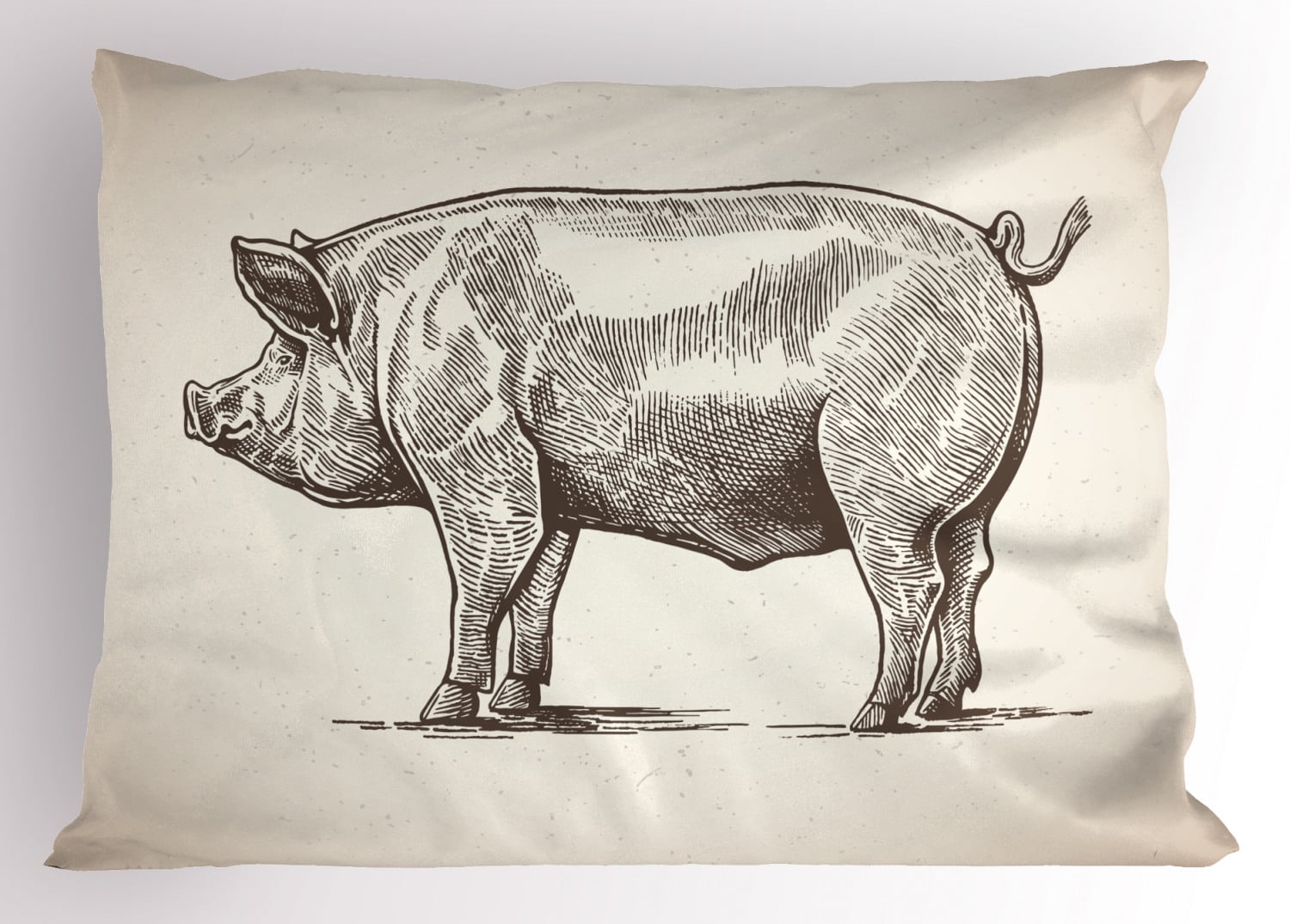 Pig Pillow Sham, Vintage Hand-Drawn Illustration of Pig Rural Ranch Stockbreeding Theme, Decorative Standard Size Printed Pillowcase, 26 X 20 Inches, Eggshell and Dark Taupe, by Ambesonne