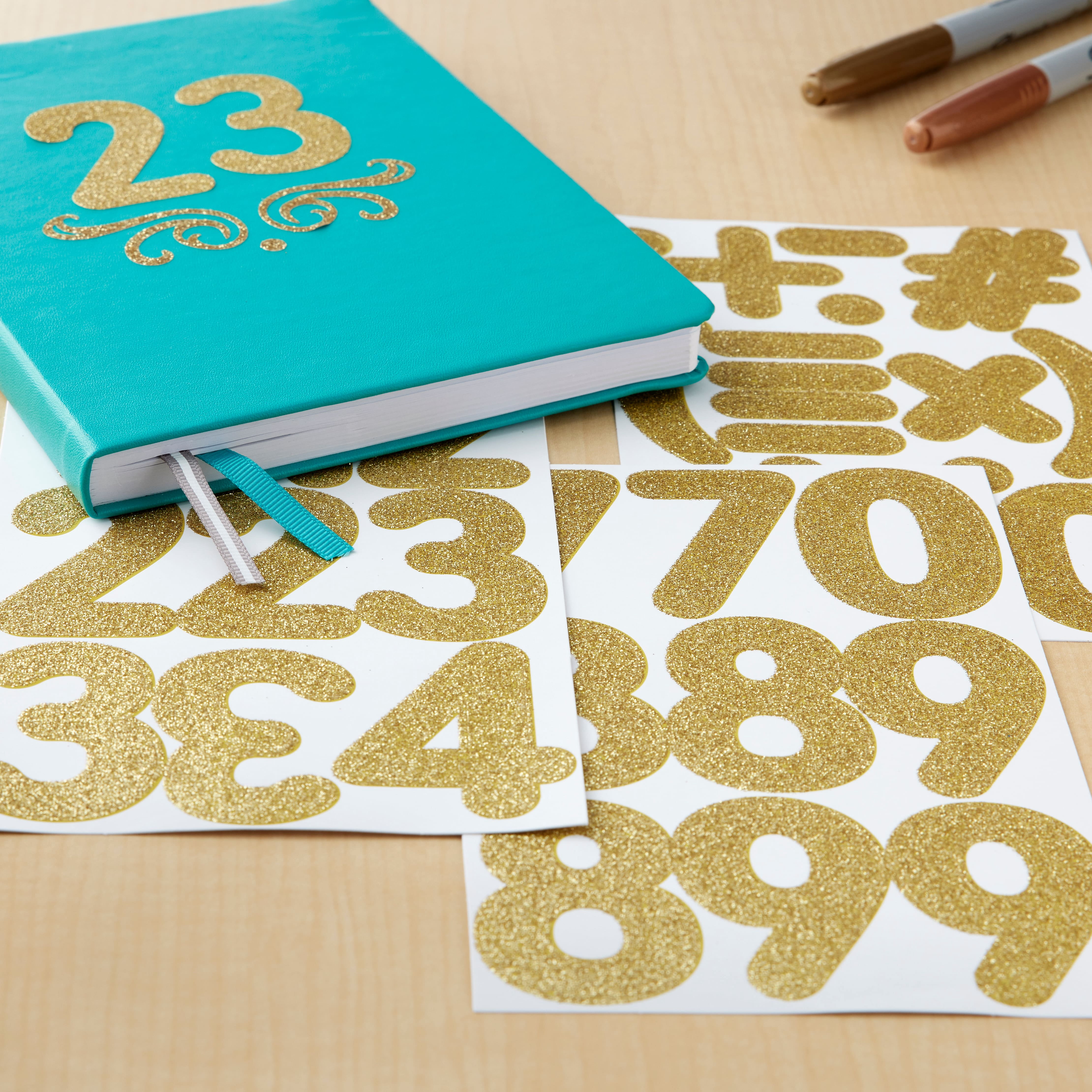 Recollections Gold Glitter Rounded Number Stickers, 12 Pack