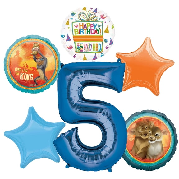 Lion King Party Supplies 5th Birthday Balloon Bouquet Decorations - Blue Number 5