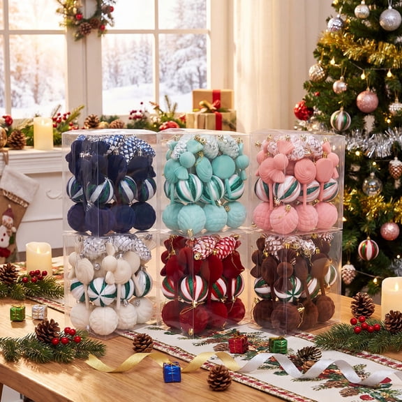 Lpmadey Christmas Ball Ornaments Set of 30 Flocked Christmas Balls 3 Inch Shatterproof Baubles for Xmas Tree Holiday Home Decor