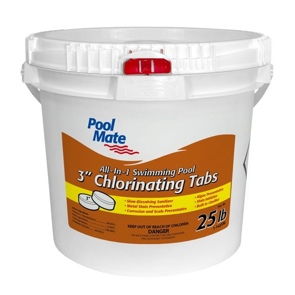 Pool Mate All-in-One 3" Chlorine Tabs Swimming Pool Sanitizing Chemical - 25 Lbs