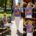 thumbnail image 5 of Shrysg Women's American Flag Patriotic Knit Sweater Tops Casual Loose Short Sleeve Lightweight Shirts Breathable Pullover for 4th of July Blue, 5 of 6