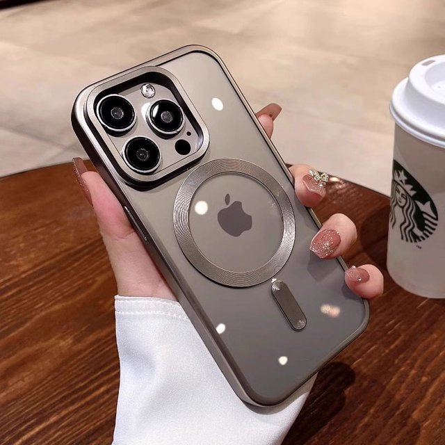 Matte Plating For Magsafe Magnetic Wireless Charge Case For iPhone 11 12 13 15 14 16 Pro Max Plus Soft Clear Shockproof Cover New Gray For iPhone 15