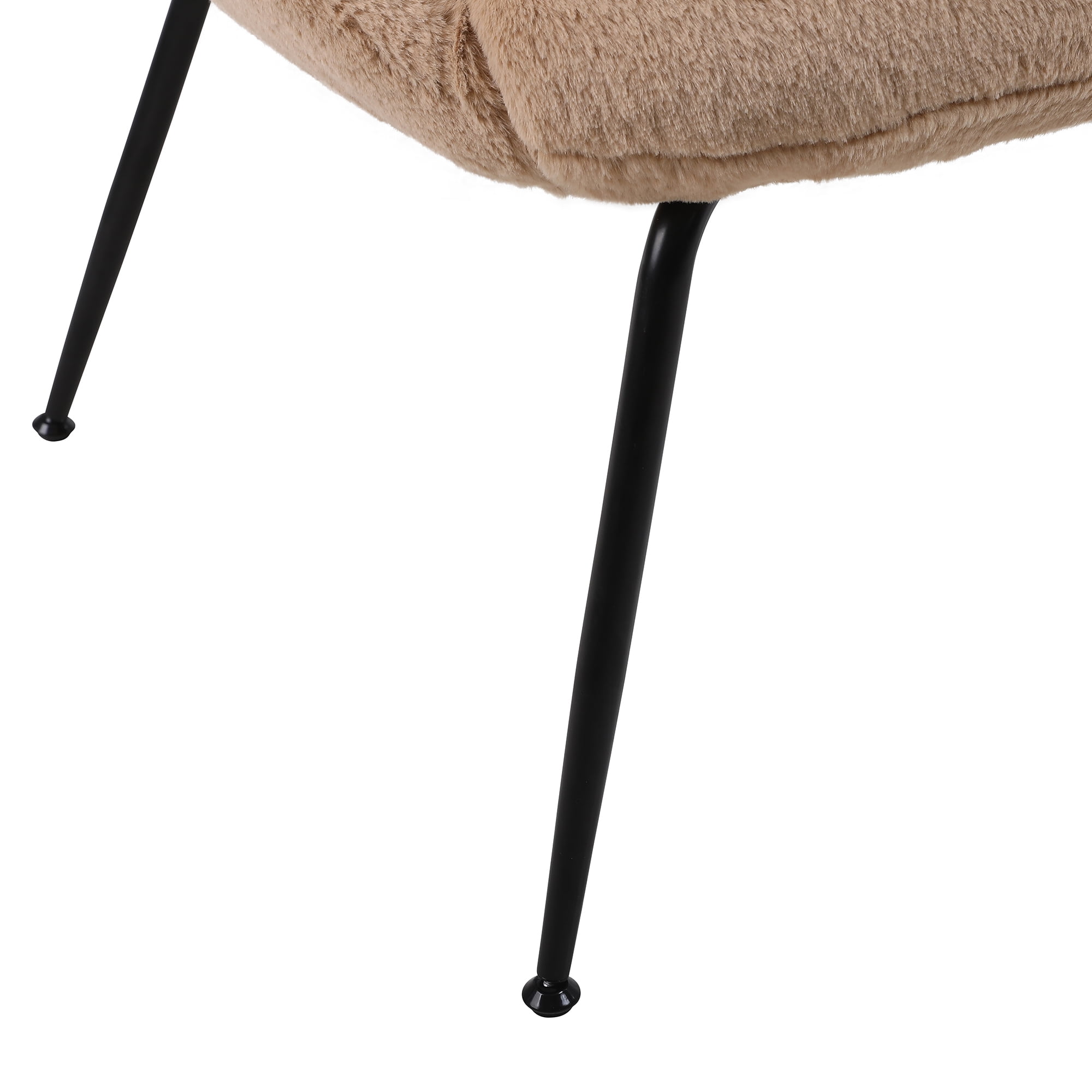 Kadyn Modern Sherpa Armchair with Black Metal Legs, Comfy and Soft Chairs for Bedroom, Light Brown