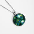 thumbnail image 4 of Peacock Feathers Elegant Glass Circular Pendant Necklace - Women's Jewelry, 4 of 5