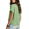 thumbnail image 6 of Women's Casual Linen V-Neck Short Sleeve Solid Color Blouse Top, 6 of 7