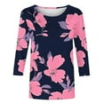 thumbnail image 4 of Womens Tops Plus Size Floral 3/4 Sleeve T-Shirt Dressy Casual Tunic Crewneck Basic Tee Shirt Blouse, 4 of 5