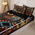 thumbnail image 3 of Erosebridal Cabin Southwest Wildlife Patchwork Zipper Full Size Comforter Sets with Fitted Sheet and 2 Pillowcases,Aztec Geometric Square Zipper Bedding Set,Teal Rust Red Brown,Black Reversible, 3 of 6