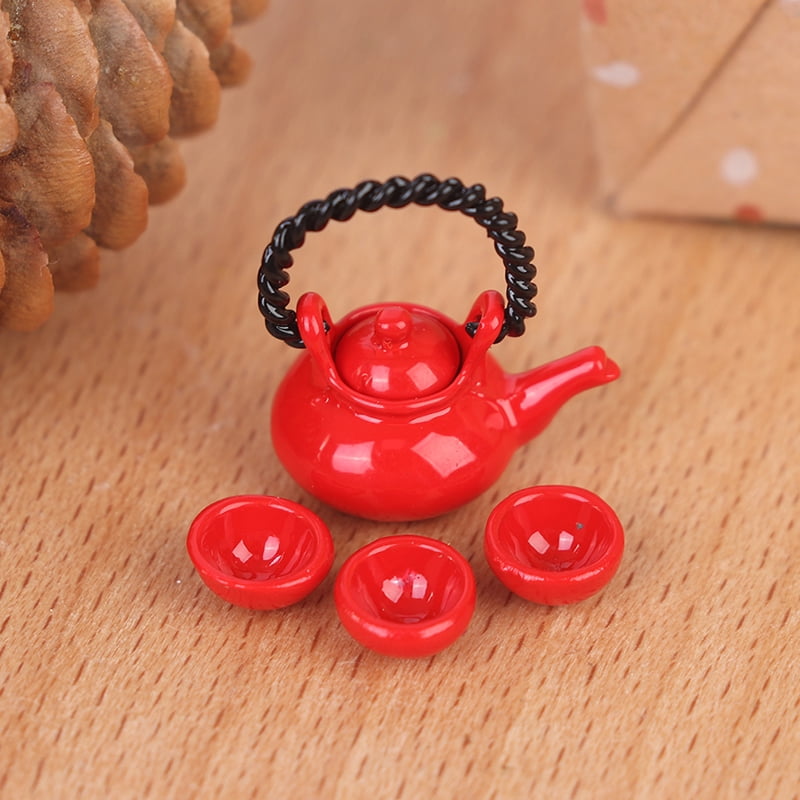 12 Dollhouse Furniture Miniature Teapot Cup 4pcs/Set 1 3 Cups Metal Tea Set 
