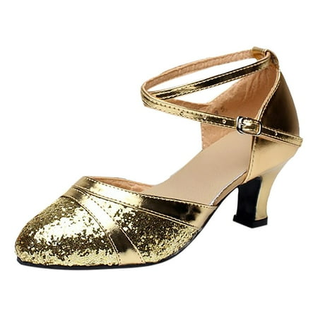 Oyedens Women s Sequin Leather Pointed Toe Kitten Heel Latin Ballroom Dance Shoes for Women Dress Pump