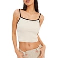 thumbnail image 1 of xiaxaixu Women's Basic Crop Cami Tops, Sleeveless Spaghetti Strap Contrast/Solid Color Camisole, 1 of 8