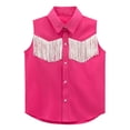 thumbnail image 6 of XAOFW Boys Girls Kids Western Cowboy Shirt Fringe Shirt Sleeveless Lapel Button Down Graphic Hippie Shirts Versatile Tops 11-12 Years, 6 of 6