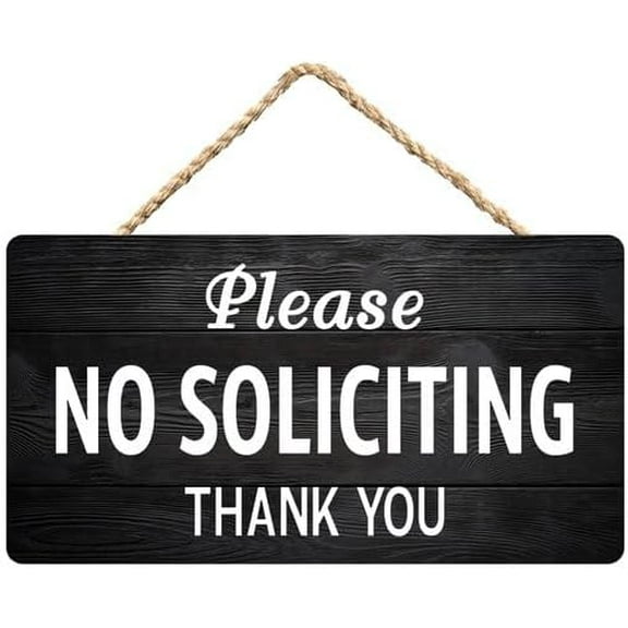 Zomyto No Soliciting Sign,Rustic Wooden Hanging Sign 12X6 In Door Hanging Plaques