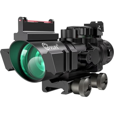 CVLIFE 4x32 Prism Scope Red & Green & Blue Illuminated Reticle Scope with Fiber Optic Sight