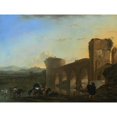 thumbnail image 2 of Jan Asselijn 14x12 Black Ornate Wood Framed Double Matted Museum Art Print Titled: The Tiber River with the Ponte Molle at Sunset (C. 1650), 2 of 5