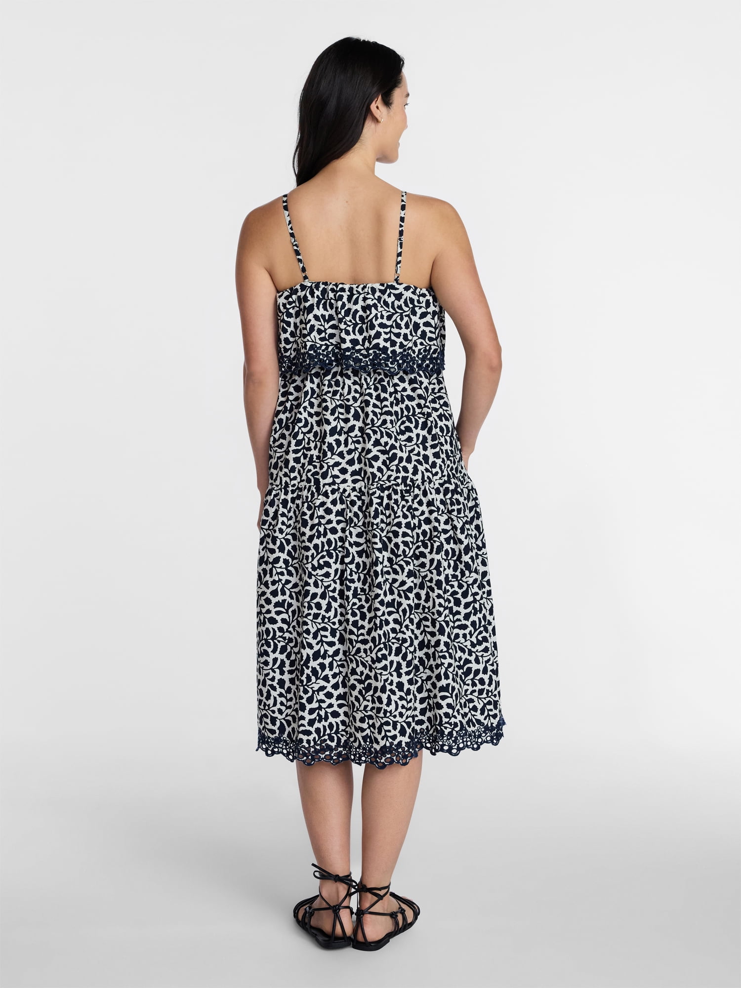 Time and Tru Women's and Women's Plus Sleeveless Cotton Midi Dress with Eyelet Trim, Sizes XS-4X